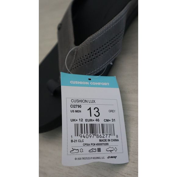 Reef CI2790 Men's Sz 13 Gray Cushion Lux Leather Flip Flop Sandals $65 - Picture 7 of 9